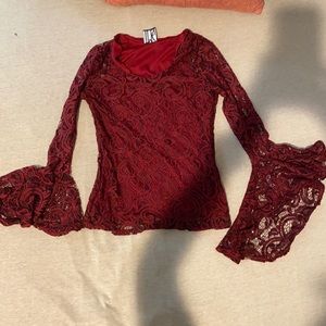 dark maroon bell sleeve top